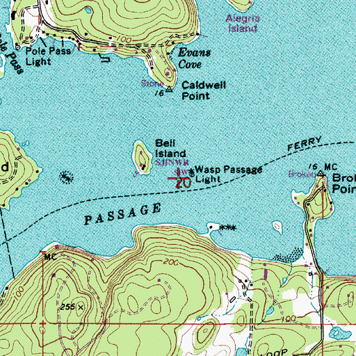 Topographic Map of Wasp Passage Light, WA