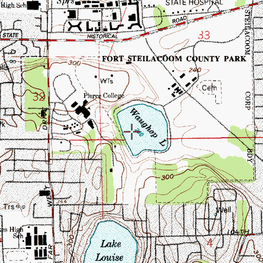 Topographic Map of Waughop Lake, WA