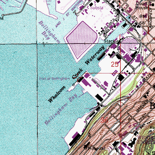 Topographic Map of Whatcom Creek Waterway, WA