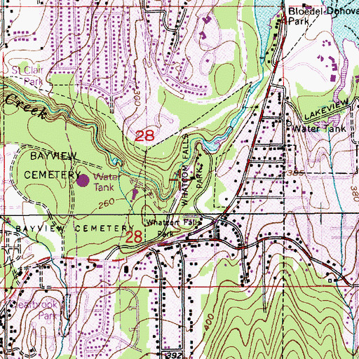 Topographic Map of Whatcom Falls Park, WA