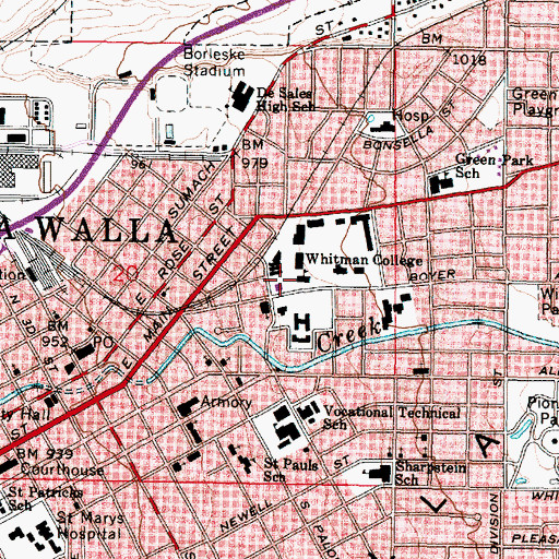 Topographic Map of Whitman College, WA