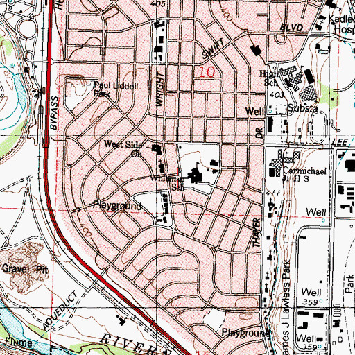 Topographic Map of Marcus Whitman Elementary School, WA
