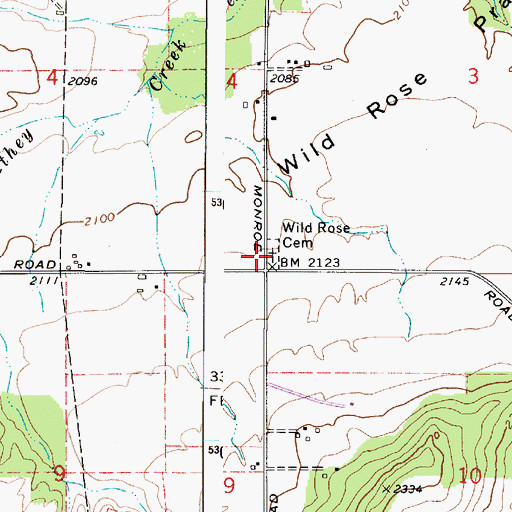 Topographic Map of Wild Rose Cemetery, WA