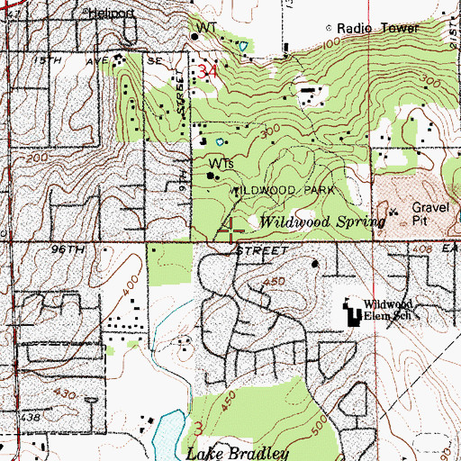 Topographic Map of Wildwood Spring, WA