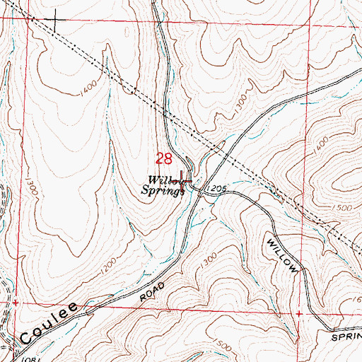 Topographic Map of Willow Springs, WA
