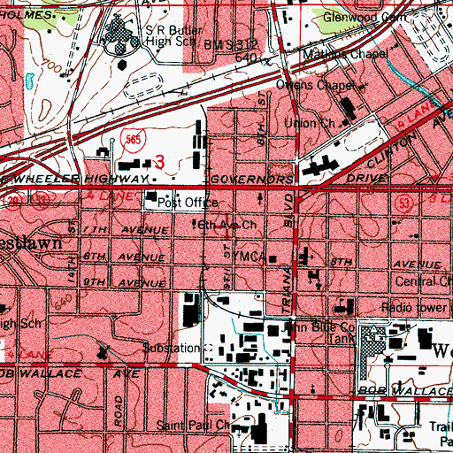 Topographic Map of West Huntsville African Methodist Episcopal Church (historical), AL
