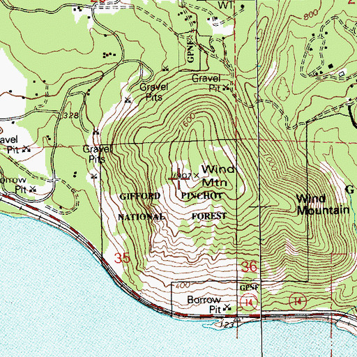 Topographic Map of Wind Mountain, WA