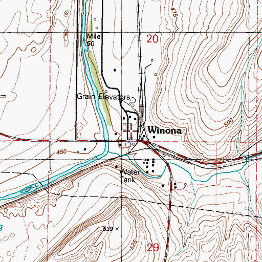 Topographic Map of Winona, WA