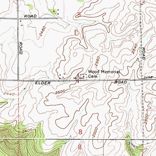 Topographic Map of Wood Memorial Cemetery, WA