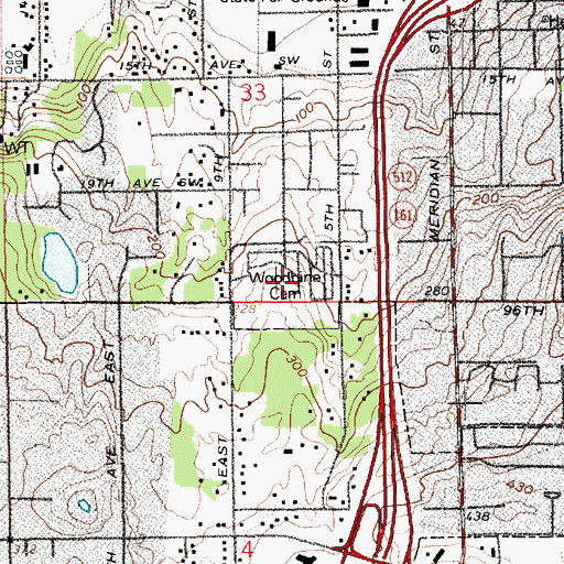 Topographic Map of Woodbine Cemetery, WA
