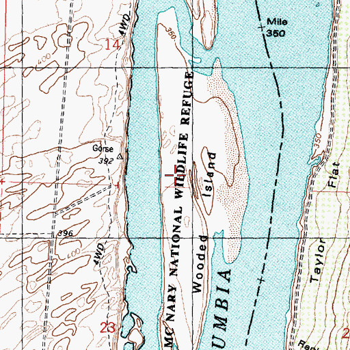 Topographic Map of Wooded Island, WA
