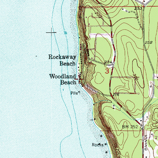 Topographic Map of Woodland Beach, WA