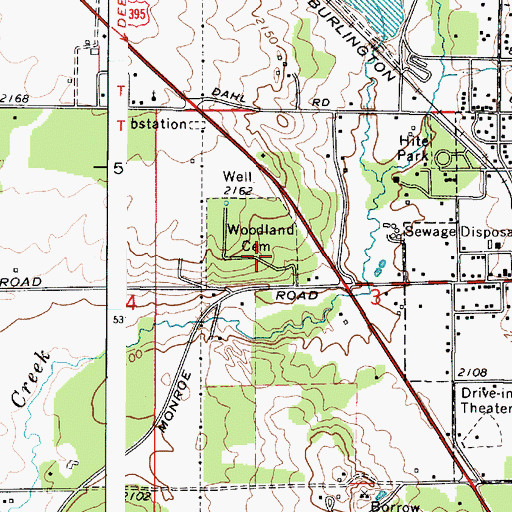 Topographic Map of Woodland Cemetery, WA