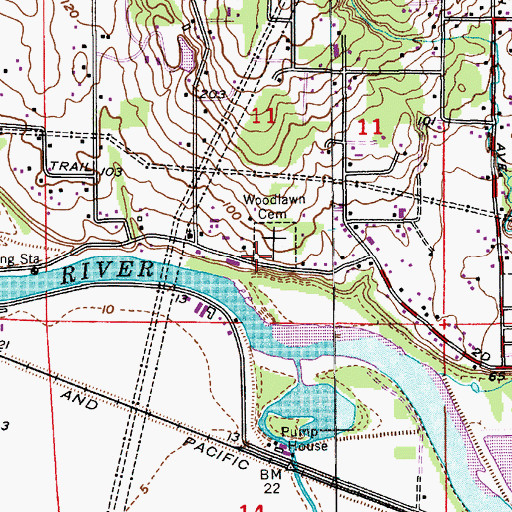 Topographic Map of Woodlawn Cemetery, WA