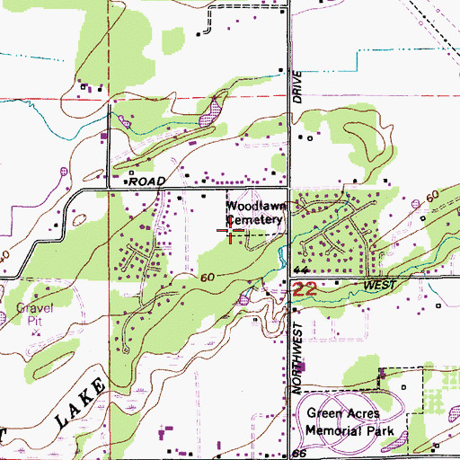 Topographic Map of Woodlawn Cemetery, WA