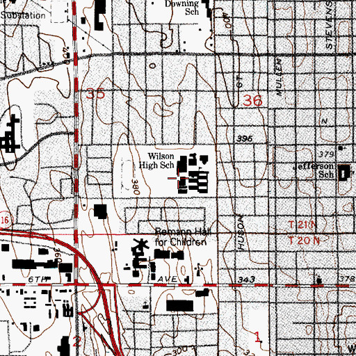 Topographic Map of Wilson High School, WA