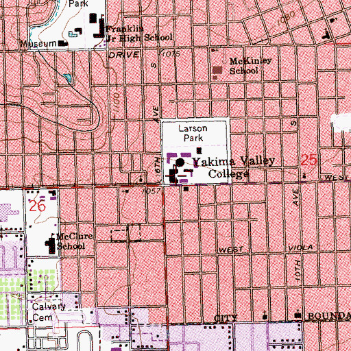 Topographic Map of Yakima Valley Community College, WA
