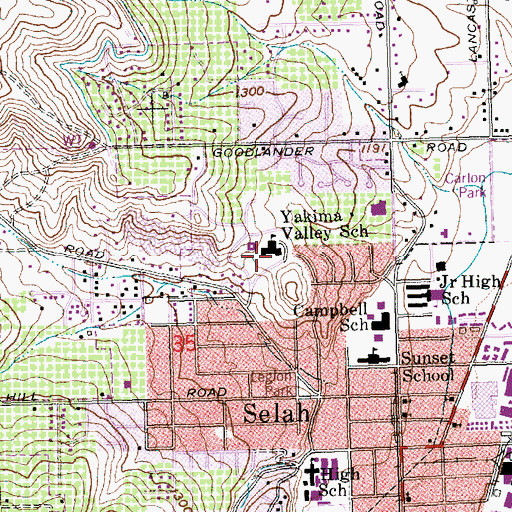 Topographic Map of Yakima Valley School, WA