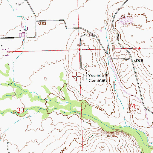 Topographic Map of Yesmowit Cemetery, WA