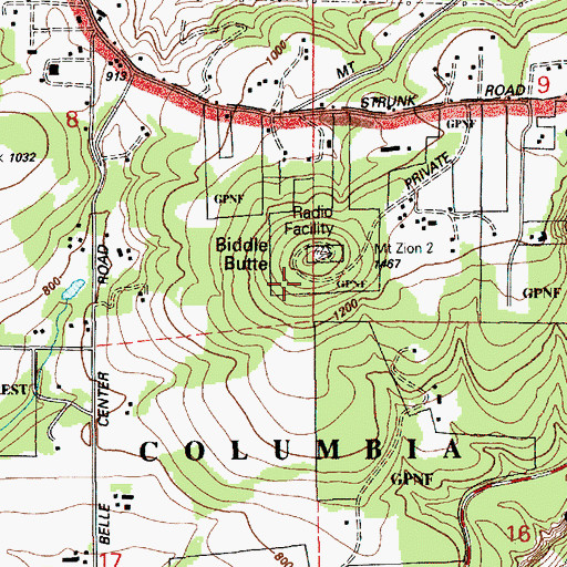 Topographic Map of Biddle Butte, WA