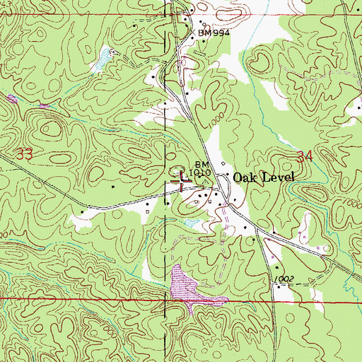 Topographic Map of Oak Level Church, AL