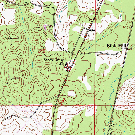Topographic Map of Shady Grove Cemetery, AL