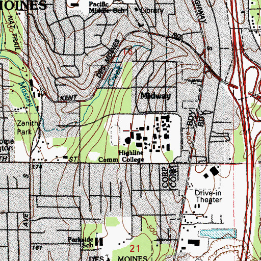 Topographic Map of Highline Community College, WA