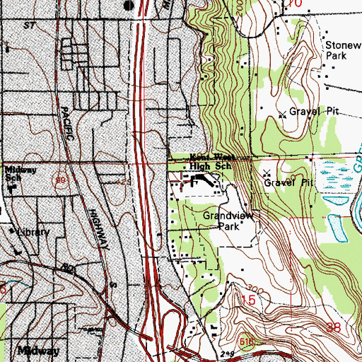 Topographic Map of Grandview School, WA