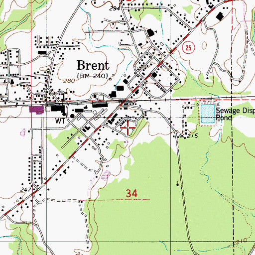 Topographic Map of Brent Cemetery, AL