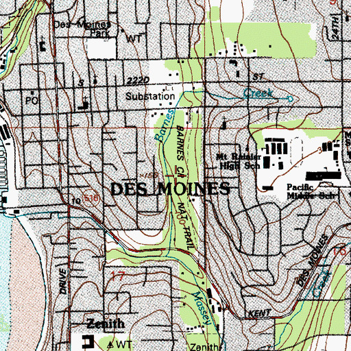 Topographic Map of Barnes Creek Nature Trail, WA