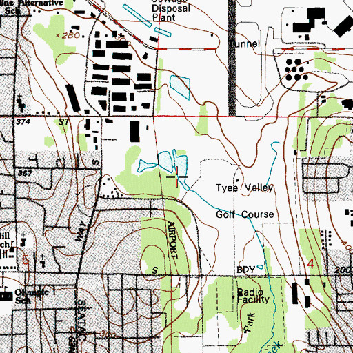 Topographic Map of Tyee Valley Golf Course, WA