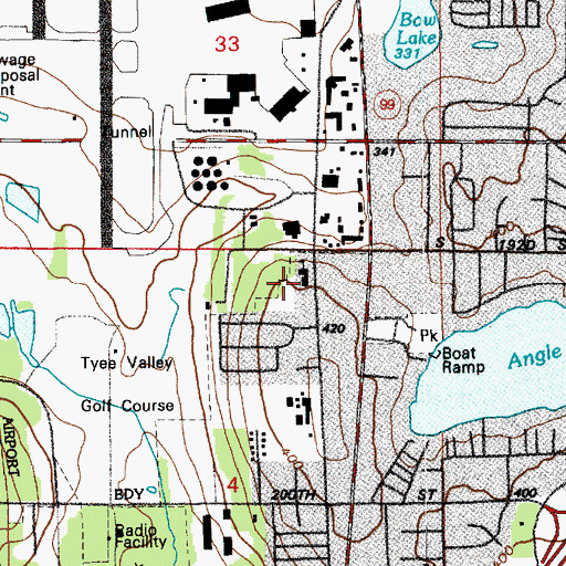 Topographic Map of Angle Lake School, WA