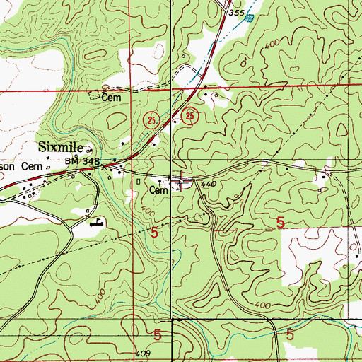 Topographic Map of Six Mile Cemetery, AL