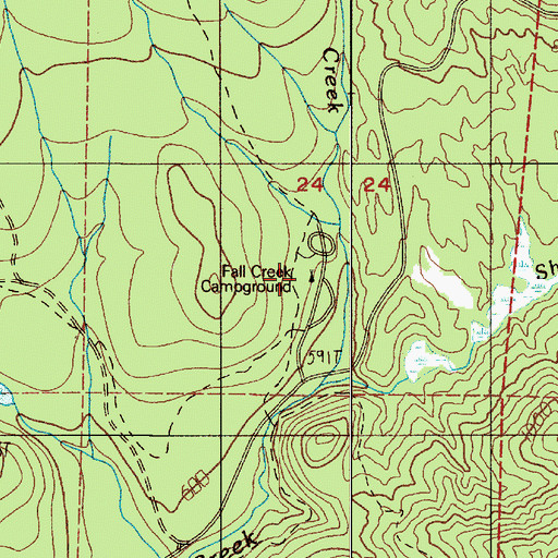 Topographic Map of Fall Creek Campground, WA