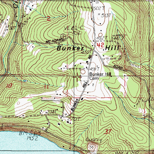 Topographic Map of Bunker Hill Cemetery, WA