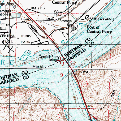 Topographic Map of Central Ferry Bridge, WA