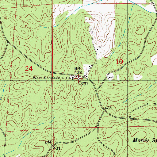 Topographic Map of Scottsville Cemetery, AL