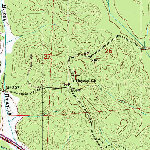 Topographic Map of Haysop Cemetery, AL