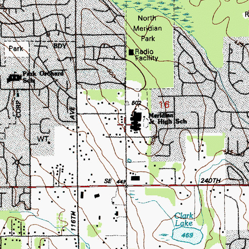 Topographic Map of Meridian Middle School, WA