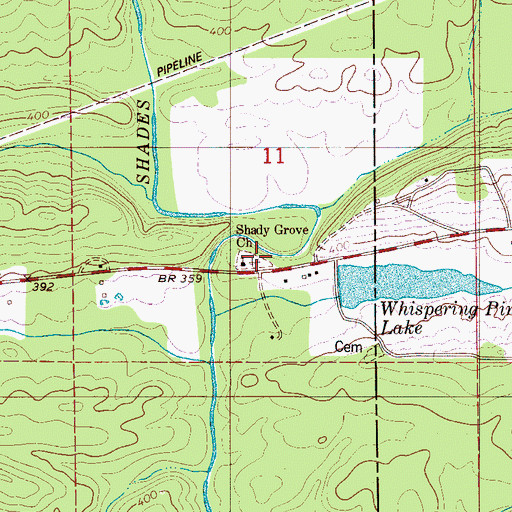 Topographic Map of Shady Grove Cemetery, AL