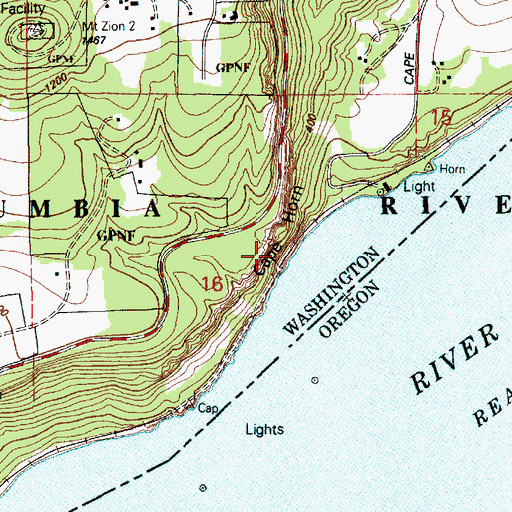 Topographic Map of Cape Horn, WA