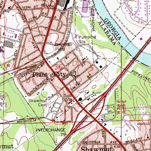 Topographic Map of Plant City Baptist Church, AL