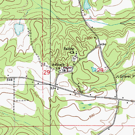 Topographic Map of Antioch Cemetery, AL