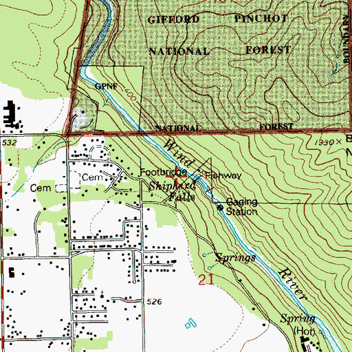 Topographic Map of Shipherd Falls, WA