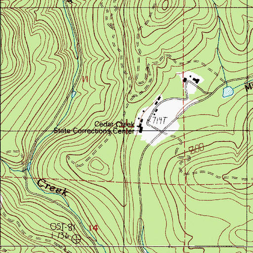Topographic Map of Cedar Creek State Correction Center, WA