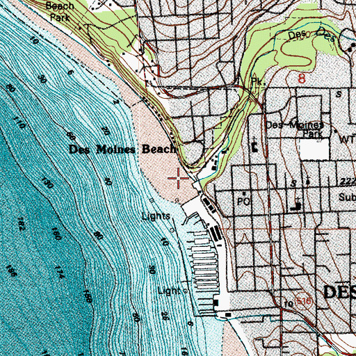 Topographic Map of Des Moines Beach, WA