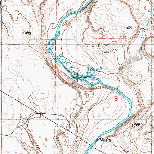 Topographic Map of Towell Falls, WA