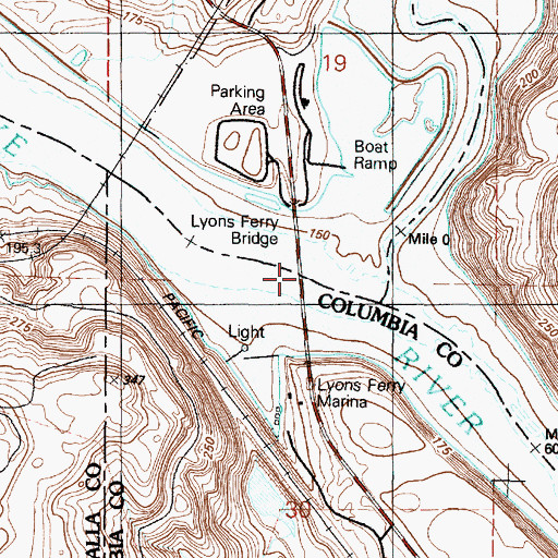 Topographic Map of Lyons Ferry Bridge, WA