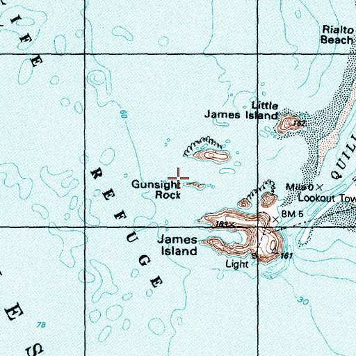 Topographic Map of Gunsight Rock, WA