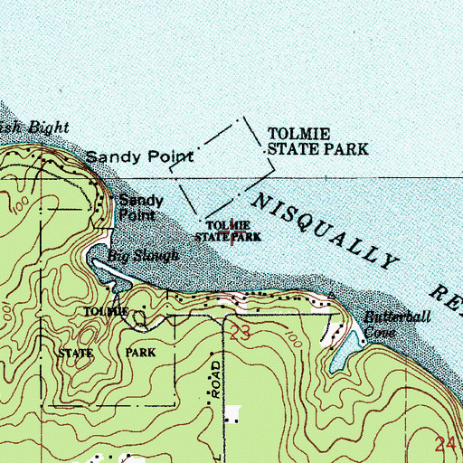 Topographic Map of Tolmie Underwater State Park, WA